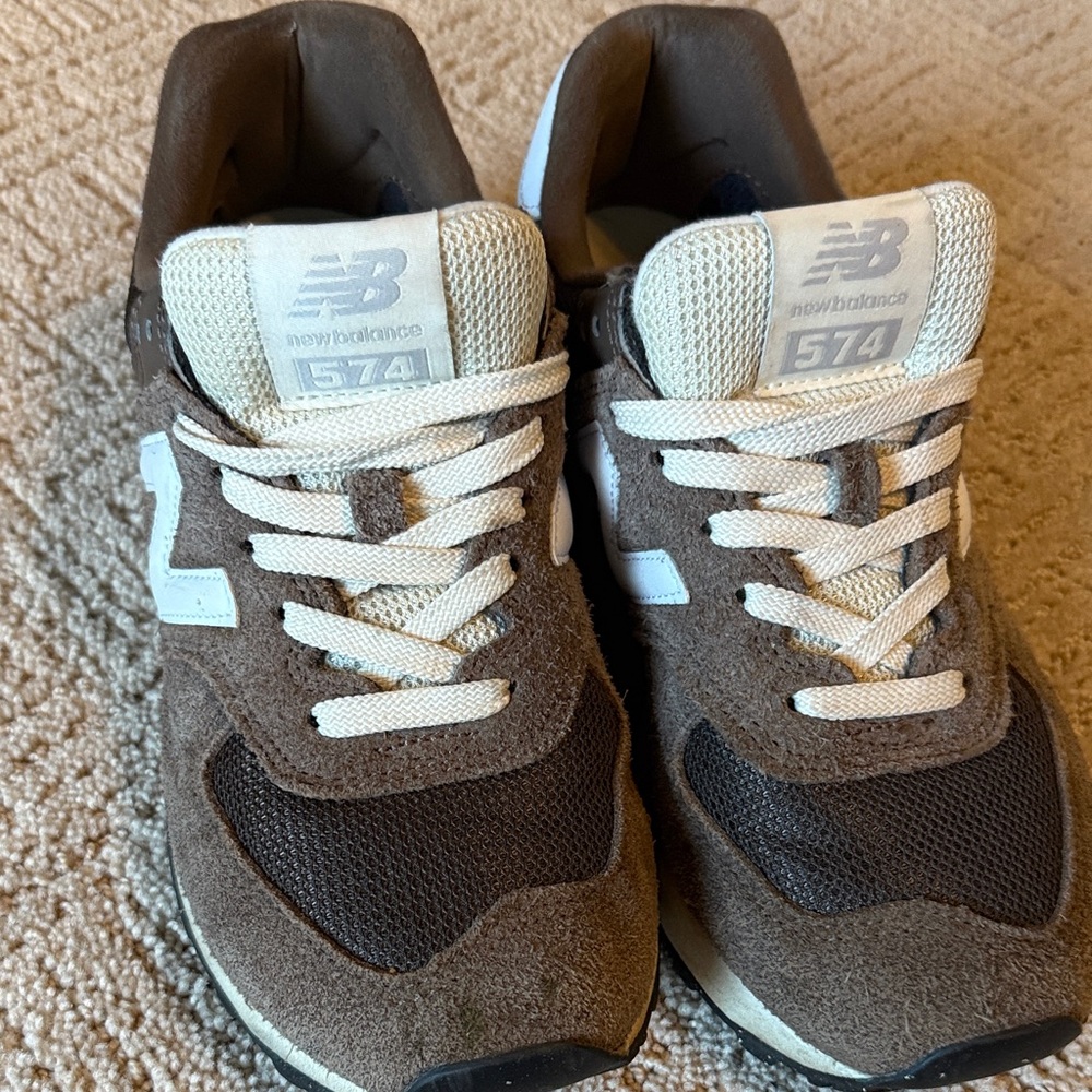 New Balance Women’s ' 574 Brown Suede  and Cream Sneakers